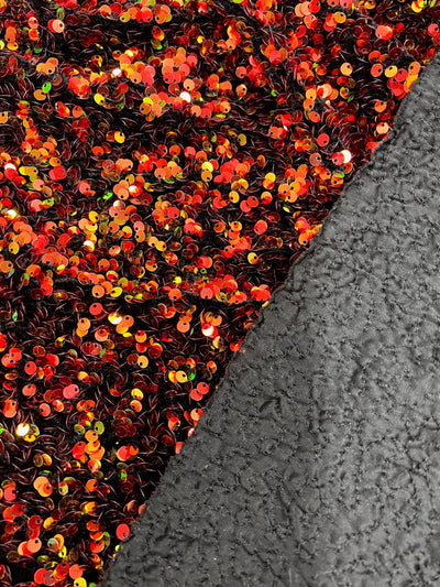 Stephanie MULTI COLORED Overlap Sequins on BLACK Stretch Velvet Fabric by the Yard for Gowns, Apparel, Costumes, Crafts - 10185