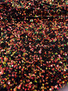 Stephanie MULTI COLORED Overlap Sequins on BLACK Stretch Velvet Fabric by the Yard for Gowns, Apparel, Costumes, Crafts - 10185