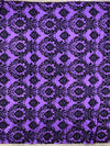 Amanda PURPLE Taffeta with Black Velvet Flocked Damask Fabric by the Yard - 10078
