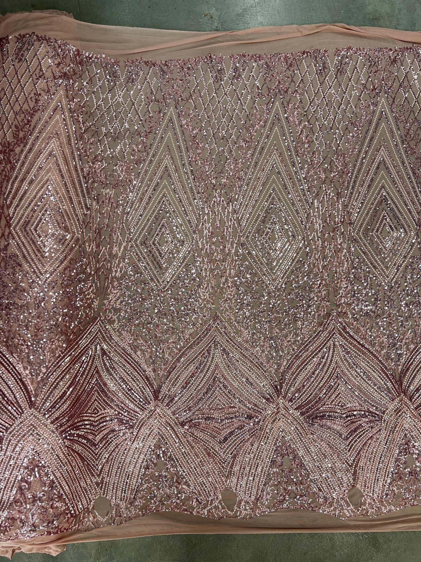 Averie DUSTY PINK Geometric Butterfly Sequins on Mesh Lace Fabric by the Yard - 10113