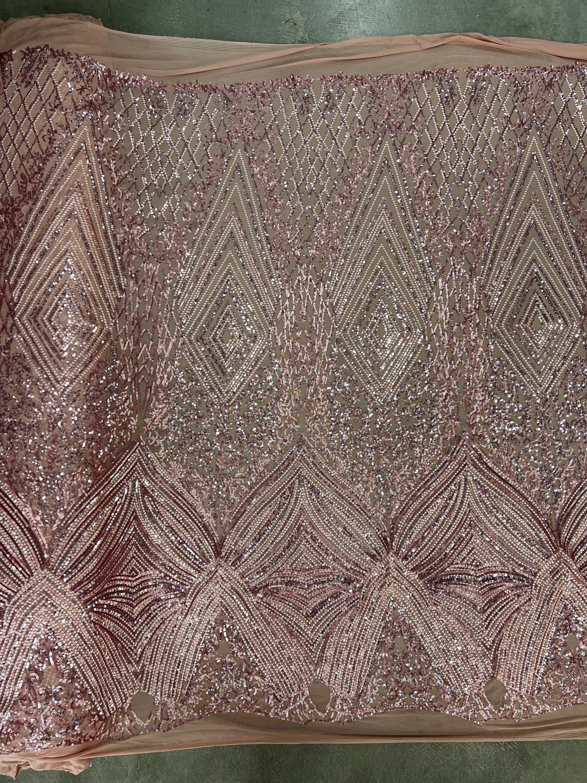 Averie DUSTY PINK Geometric Butterfly Sequins on Mesh Lace Fabric by the Yard - 10113