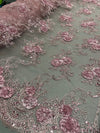 Ryleigh DUSTY PINK 3D Floral Embroidery with Foil & Sequins on Mesh Lace Fabric by the Yard - 10010