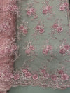 Ryleigh DUSTY PINK 3D Floral Embroidery with Foil & Sequins on Mesh Lace Fabric by the Yard - 10010