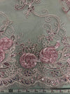 Ryleigh DUSTY PINK 3D Floral Embroidery with Foil & Sequins on Mesh Lace Fabric by the Yard - 10010