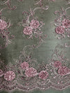 Ryleigh DUSTY PINK 3D Floral Embroidery with Foil & Sequins on Mesh Lace Fabric by the Yard - 10010
