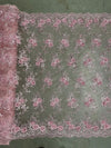 Ryleigh DUSTY PINK 3D Floral Embroidery with Foil & Sequins on Mesh Lace Fabric by the Yard - 10010