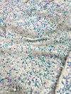 Stephanie SILVER IRIDESCENT Overlap Sequins on WHITE Stretch Velvet Fabric by the Yard for Gowns, Apparel, Costumes, Crafts - 10185