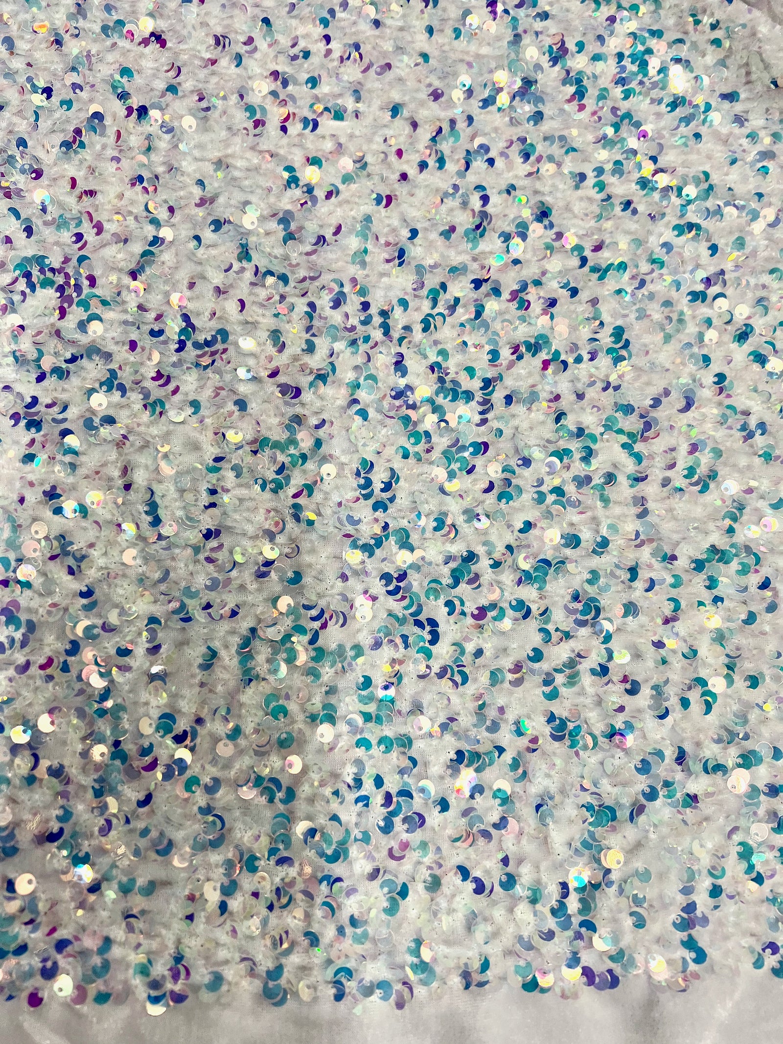 Stephanie SILVER IRIDESCENT Overlap Sequins on WHITE Stretch Velvet Fabric by the Yard for Gowns, Apparel, Costumes, Crafts - 10185
