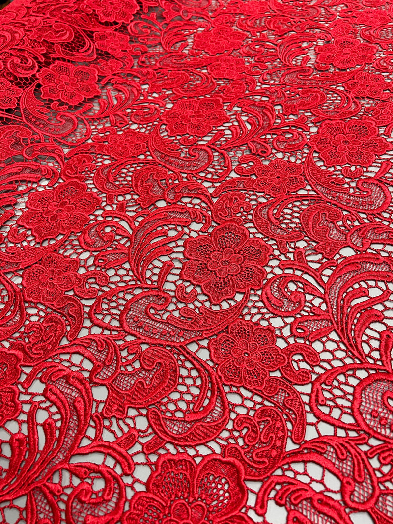 Maggie RED Guipure Venice Heavy Lace Fabric by the Yard - 10019