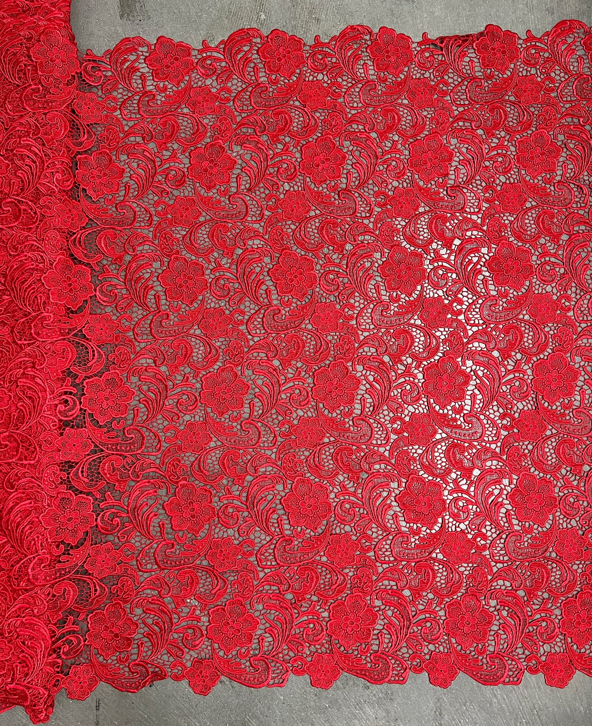 Maggie RED Guipure Venice Heavy Lace Fabric by the Yard - 10019