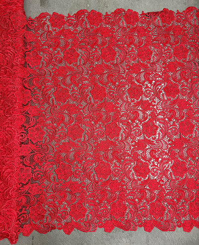 Maggie RED Guipure Venice Heavy Lace Fabric by the Yard - 10019