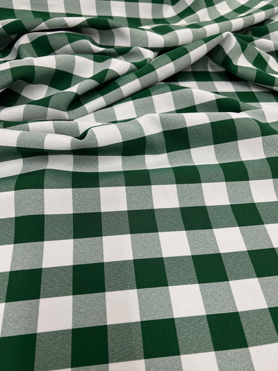 Camille HUNTER GREEN 1" Big Checkered Gingham Pattern Poly Poplin Fabric by the Yard - 10049