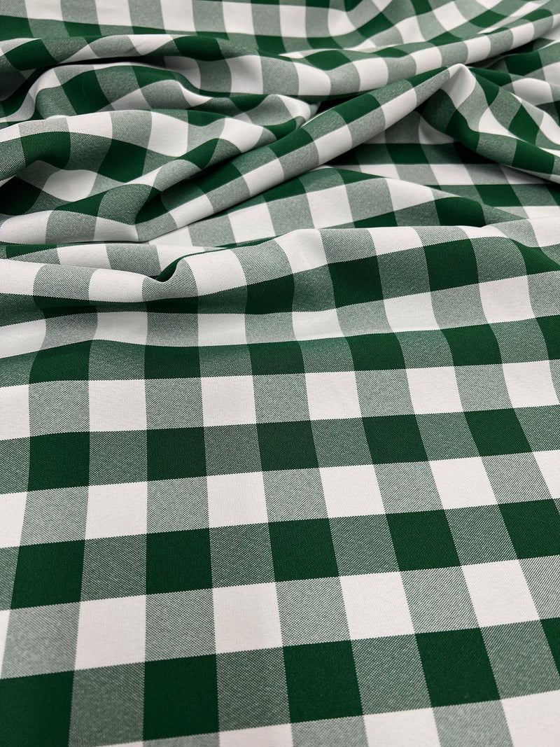 Camille HUNTER GREEN 1" Big Checkered Gingham Pattern Poly Poplin Fabric by the Yard - 10049