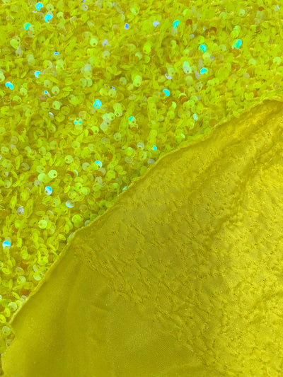 Stephanie YELLOW Sequins on YELLOW Stretch Velvet Fabric by the Yard for Gowns, Dresses, Tops, Skirts, Costumes, Crafts - 10185