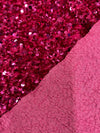 Stephanie FUCHSIA Overlap Sequins on FUCHSIA Stretch Velvet Fabric by the Yard for Gowns, Apparel, Costumes, Crafts - 10185