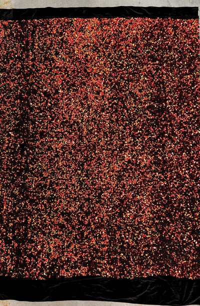 Stephanie MULTI COLORED Overlap Sequins on BLACK Stretch Velvet Fabric by the Yard for Gowns, Apparel, Costumes, Crafts - 10185