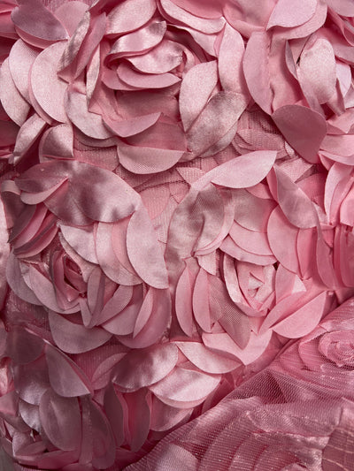 Maci LIGHT DUSTY PINK 3-D Floral Polyester Satin Rosette on Mesh Fabric by the Yard - 10057