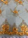 Andrea ANTIQUE GOLD 3D Floral Matte Corded Embroidery on Mesh Lace Fabric by the Yard - 10016