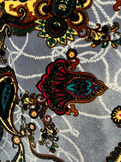 Sutton PAISLEY 7 Print on Polyester Stretch Velvet Fabric by the Yard for Bows, Head Wraps, Top Knots, Scrunchies, Clothes, Costumes, Crafts