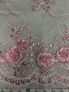 Ryleigh DUSTY PINK 3D Floral Embroidery with Foil & Sequins on Mesh Lace Fabric by the Yard - 10010