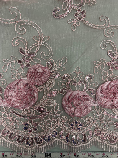 Ryleigh DUSTY PINK 3D Floral Embroidery with Foil & Sequins on Mesh Lace Fabric by the Yard - 10010