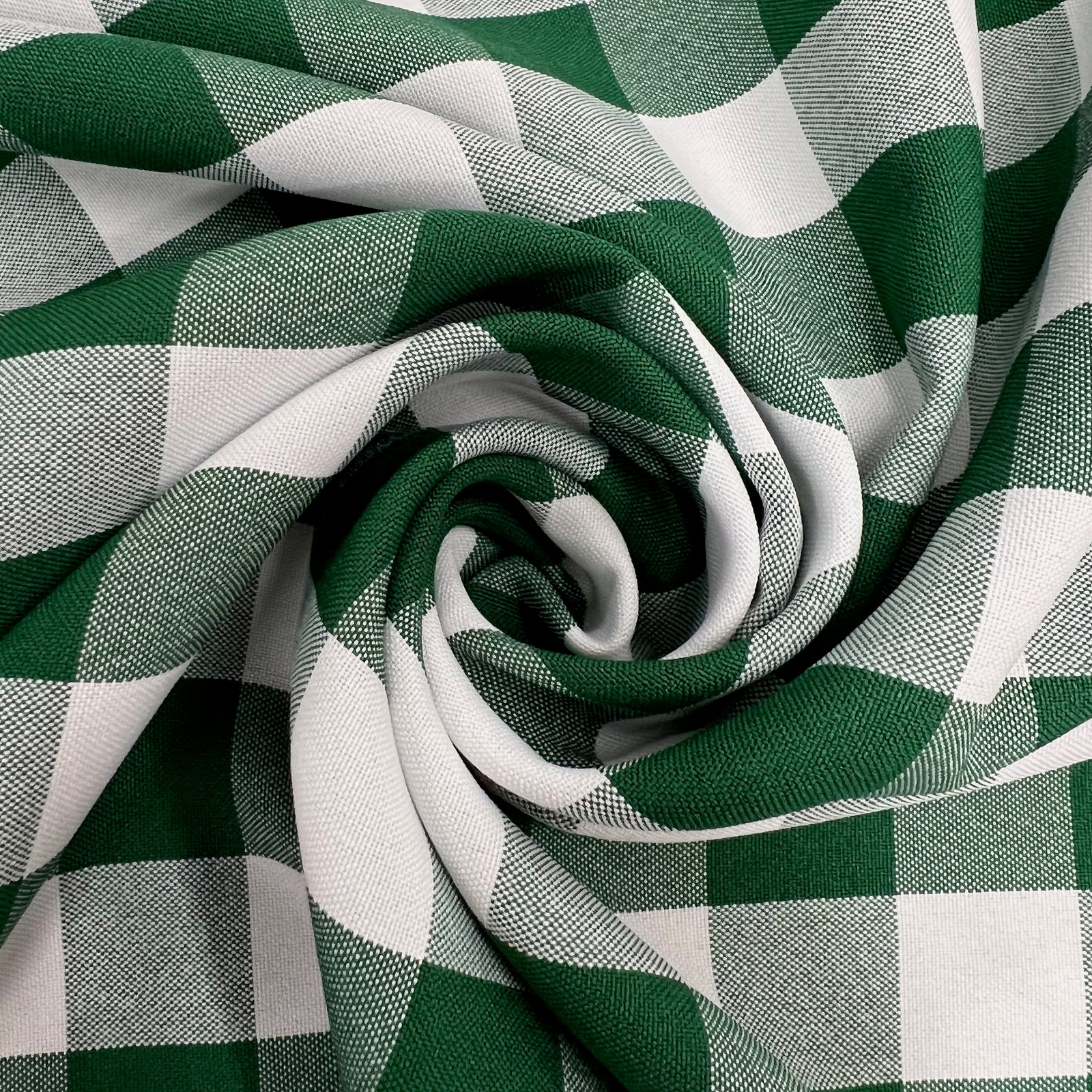 Camille HUNTER GREEN 1" Big Checkered Gingham Pattern Poly Poplin Fabric by the Yard - 10049