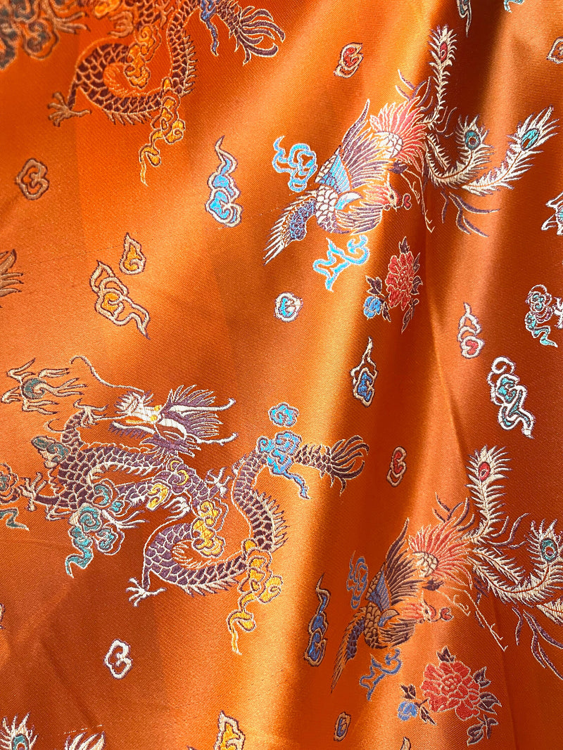 Hope ORANGE Dragon Brocade Chinese Satin Fabric by the Yard - 10040