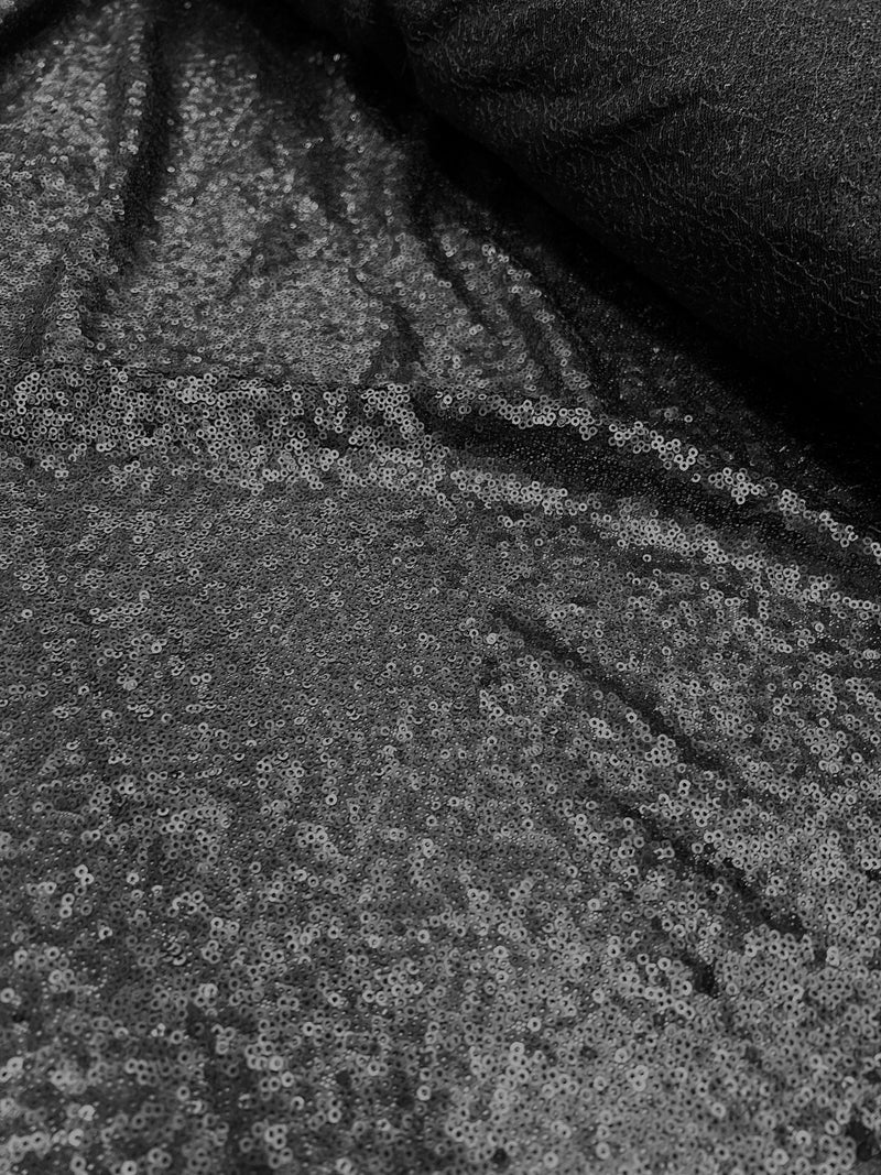 Leila MATTE BLACK Sequins on Mesh Fabric by the Yard - 10050