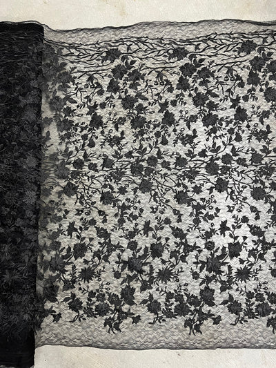 Nina BLACK Polyester 3D Floral Embroidery on Mesh Lace Fabric by the Yard - 10032