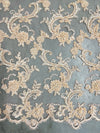 Jayla LIGHT PEACH Floral Embroidery with Beads and Sequins on Mesh Lace Fabric by the Yard - 10044