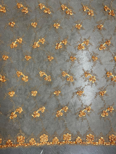 Andrea ANTIQUE GOLD 3D Floral Matte Corded Embroidery on Mesh Lace Fabric by the Yard - 10016