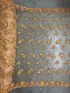 Andrea ANTIQUE GOLD 3D Floral Matte Corded Embroidery on Mesh Lace Fabric by the Yard - 10016