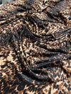 Dana BLACK BROWN BEIGE Animal Pattern Polyester Stretch Velvet Fabric by the Yard for Tops, Clothes, Dance Wear, Costumes, Crafts - 10160