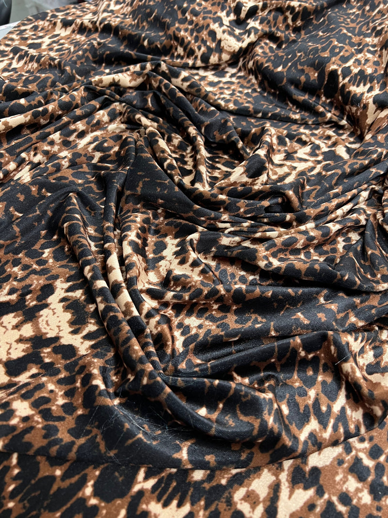 Dana BLACK BROWN BEIGE Animal Pattern Polyester Stretch Velvet Fabric by the Yard for Tops, Clothes, Dance Wear, Costumes, Crafts - 10160