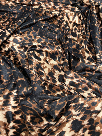 Dana BLACK BROWN BEIGE Animal Pattern Polyester Stretch Velvet Fabric by the Yard for Tops, Clothes, Dance Wear, Costumes, Crafts - 10160
