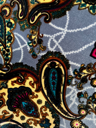 Sutton PAISLEY 7 Print on Polyester Stretch Velvet Fabric by the Yard for Bows, Head Wraps, Top Knots, Scrunchies, Clothes, Costumes, Crafts