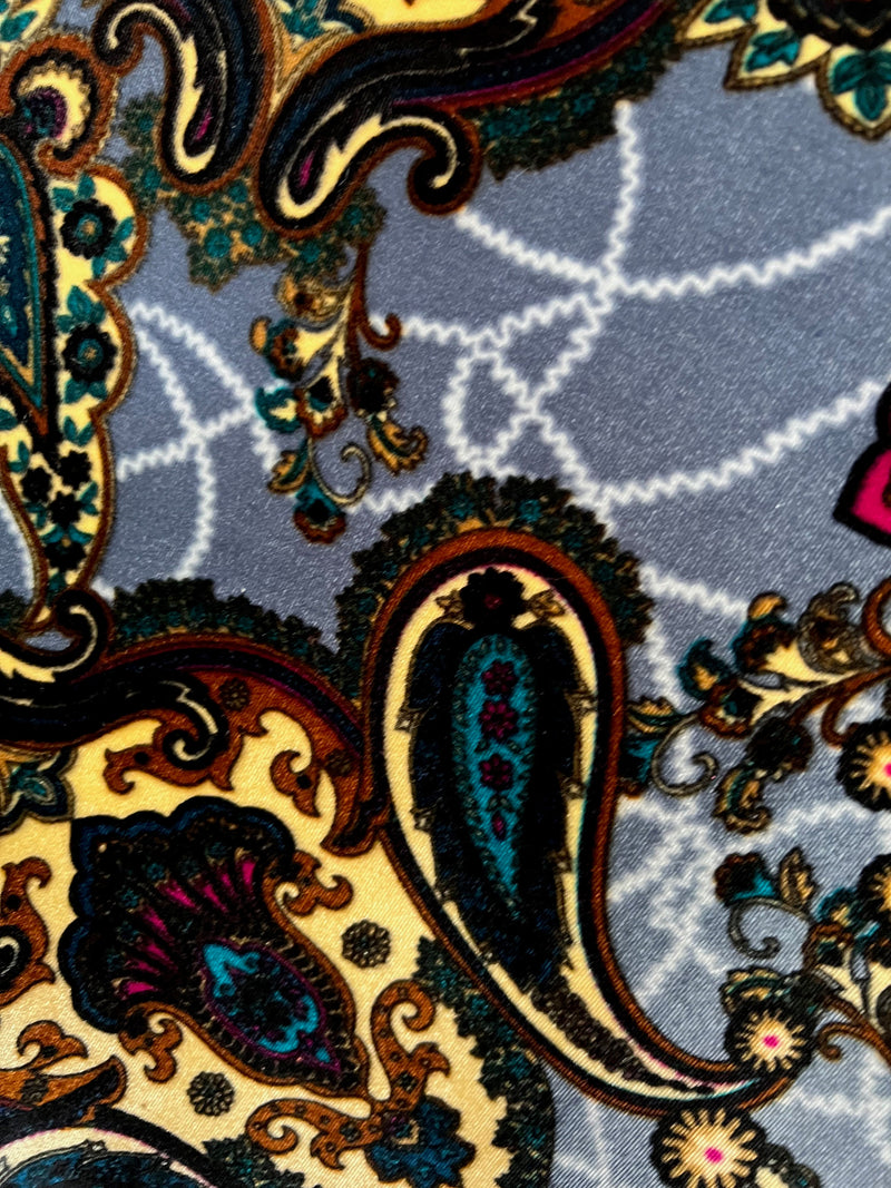 Sutton PAISLEY 7 Print on Polyester Stretch Velvet Fabric by the Yard for Bows, Head Wraps, Top Knots, Scrunchies, Clothes, Costumes, Crafts