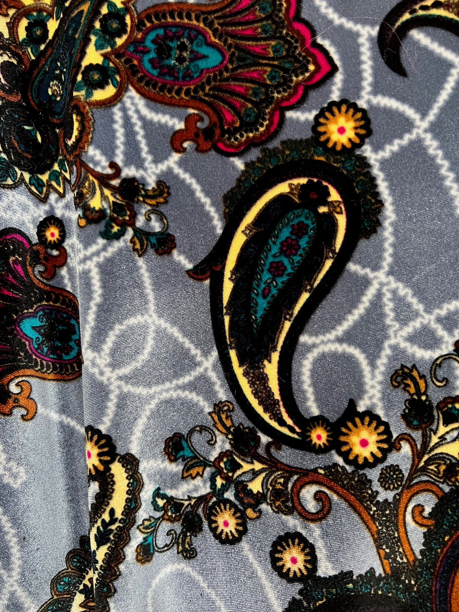 Sutton PAISLEY 7 Print on Polyester Stretch Velvet Fabric by the Yard for Bows, Head Wraps, Top Knots, Scrunchies, Clothes, Costumes, Crafts