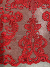 Vivian RED Polyester Embroidery with Sequins on Mesh Lace Fabric by the Yard for Gown, Wedding, Bridesmaid, Prom - 10003