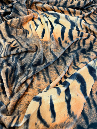 Dana BLACK CAMEL Tiger Pattern Polyester Stretch Velvet Fabric by the Yard for Tops, Clothes, Dance Wear, Costumes, Crafts - 10160