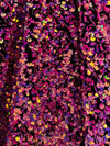 Stephanie PINK PURPLE Overlap Sequins on BLACK Stretch Velvet Fabric by the Yard for Gowns, Apparel, Costumes, Crafts - 10185
