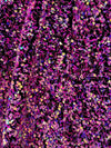 Stephanie PINK PURPLE Overlap Sequins on BLACK Stretch Velvet Fabric by the Yard for Gowns, Apparel, Costumes, Crafts - 10185