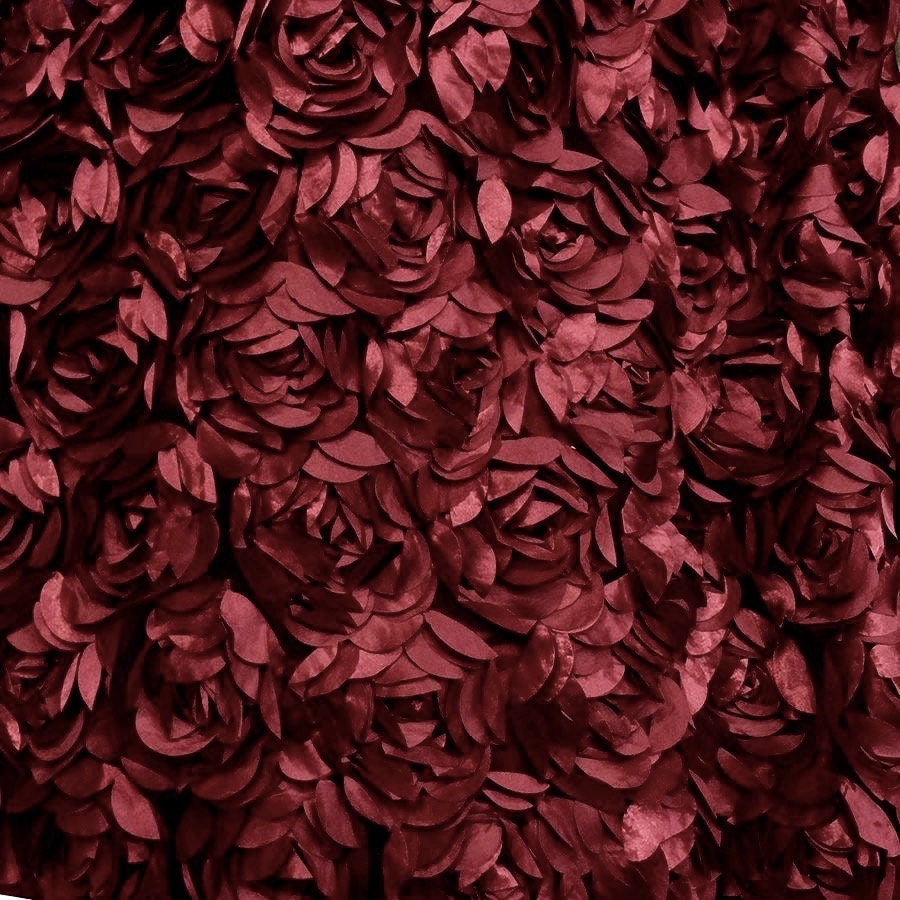Maci BURGUNDY 3D Floral Polyester Satin Rosette on Mesh Fabric by the Yard - 10057
