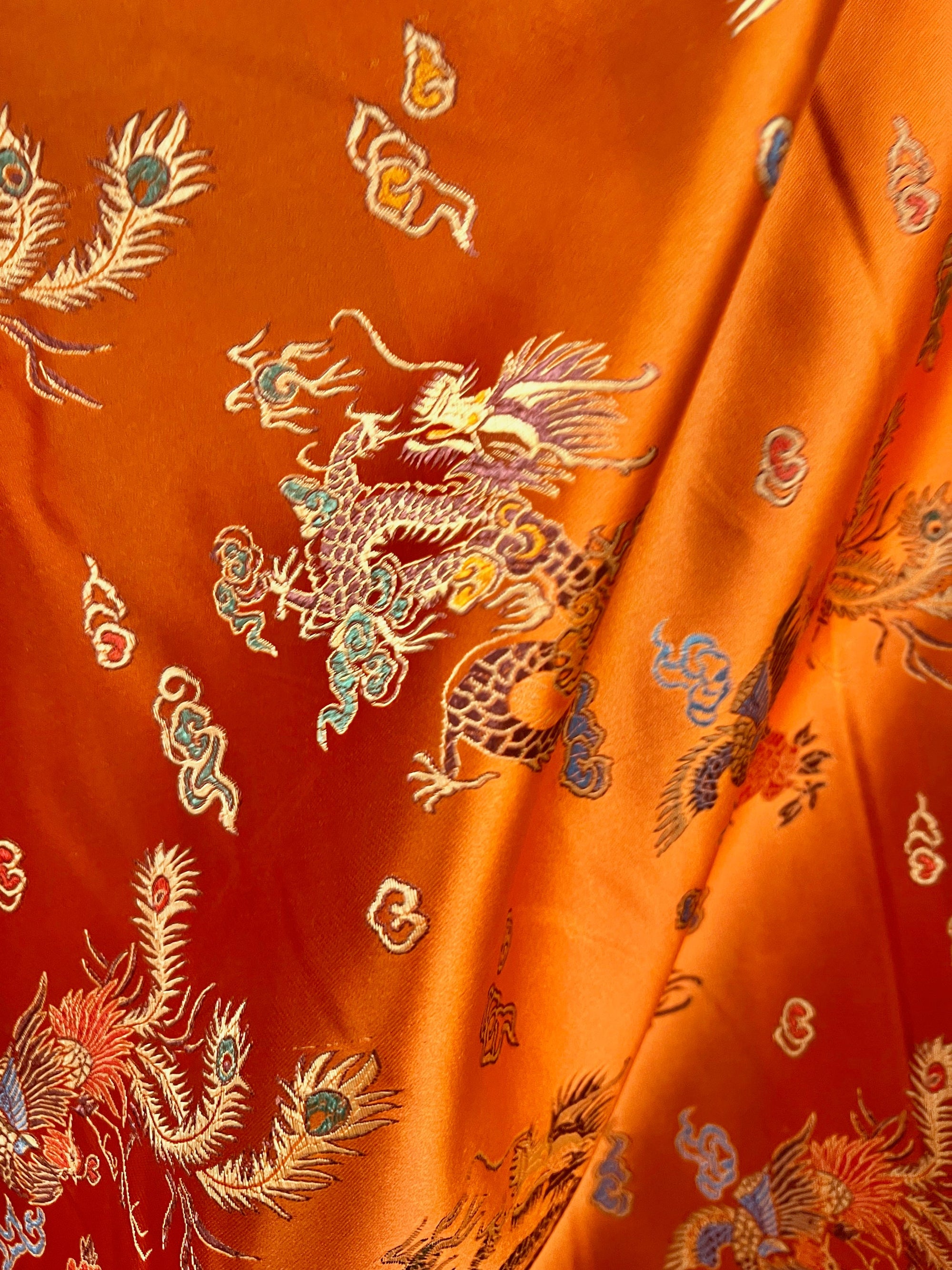 Hope ORANGE Dragon Brocade Chinese Satin Fabric by the Yard - 10040