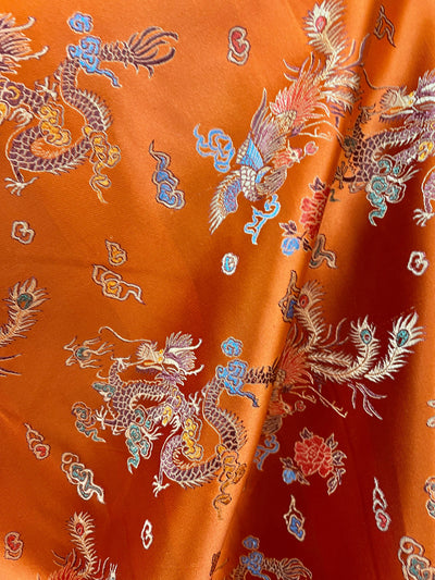 Hope ORANGE Dragon Brocade Chinese Satin Fabric by the Yard - 10040