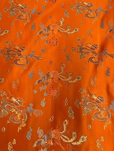 Hope ORANGE Dragon Brocade Chinese Satin Fabric by the Yard - 10040