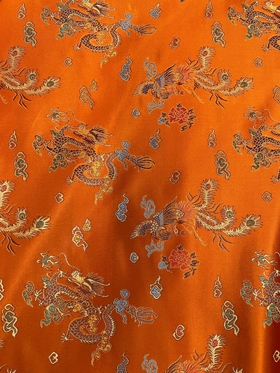 Hope ORANGE Dragon Brocade Chinese Satin Fabric by the Yard - 10040