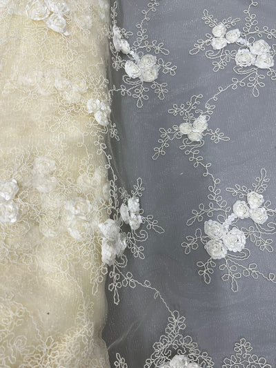 Andrea IVORY 3D Floral Matte Corded Embroidery on Mesh Lace Fabric by the Yard - 10016