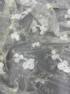 Andrea IVORY 3D Floral Matte Corded Embroidery on Mesh Lace Fabric by the Yard - 10016