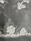 Andrea IVORY 3D Floral Matte Corded Embroidery on Mesh Lace Fabric by the Yard - 10016